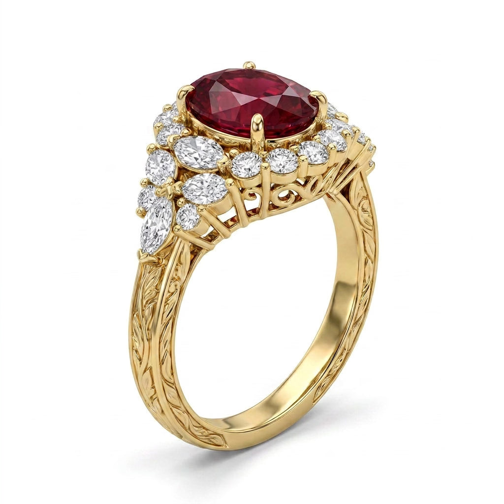 Cluster Oval Engagement Ring (1.02 ct. tw.) in 18K Yellow Gold