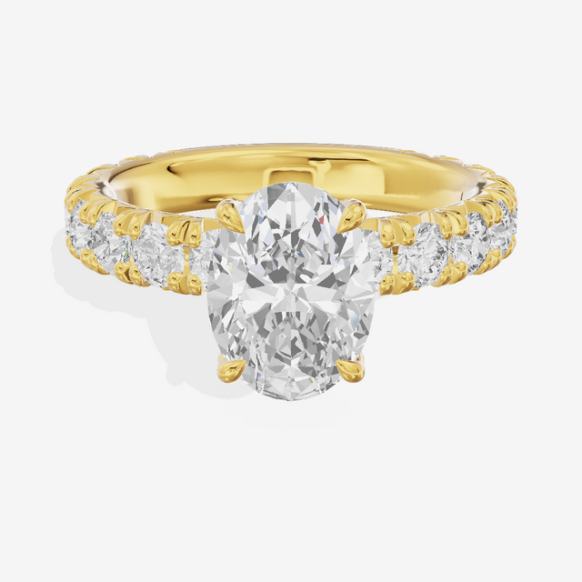 Crowned Sincere Oval Engagement Ring with Side Stones (3/4 ct. tw.) in 18K Yellow Gold