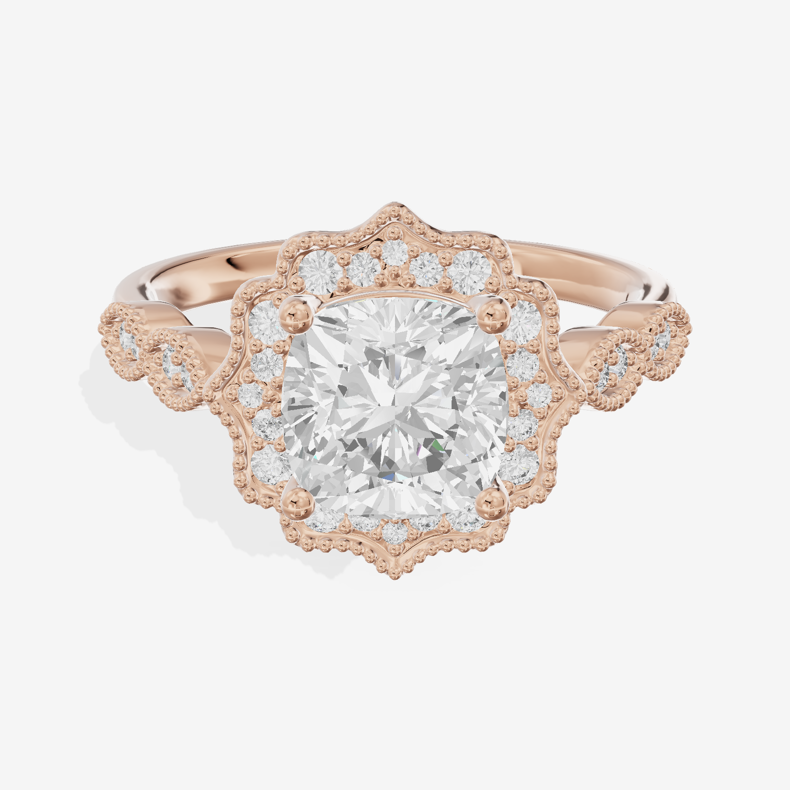 Belovae Halo Cushion Engagement Ring (1/5 ct. tw.) in 14K Rose Gold