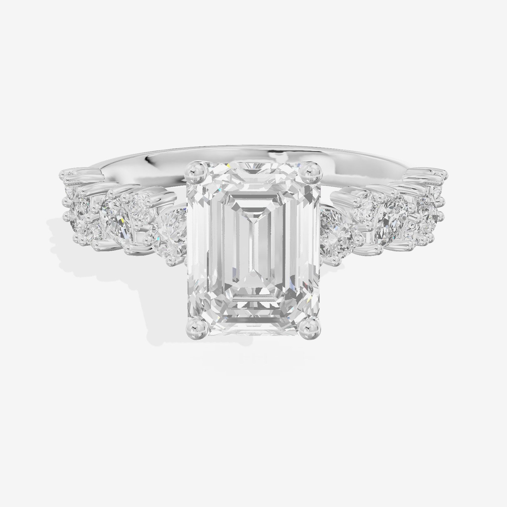 Bowed Vowsae Emerald Engagement Ring with Side Stones (2/5 ct. tw.) in 14K White Gold