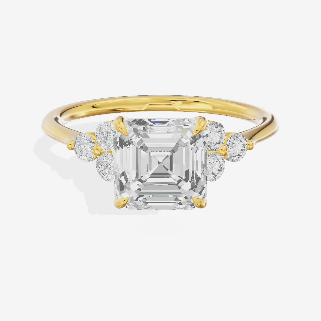 Luxe Trueheart Asscher Engagement Ring with Side Stones (1/5 ct. tw.) in 18K Yellow Gold