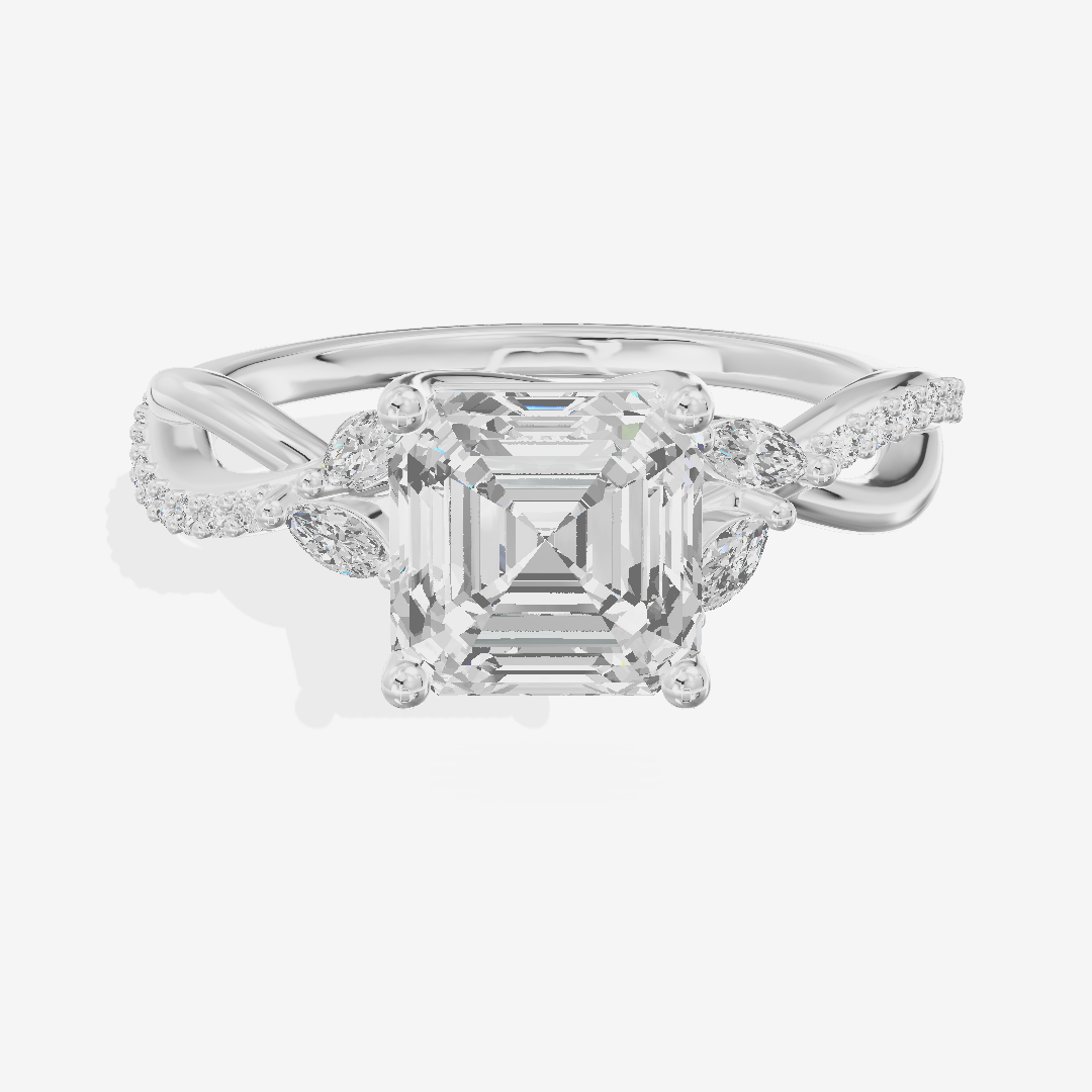 Petite Twine Asscher Twisted Engagement Ring (1/5 ct. tw.) in 14K White Gold