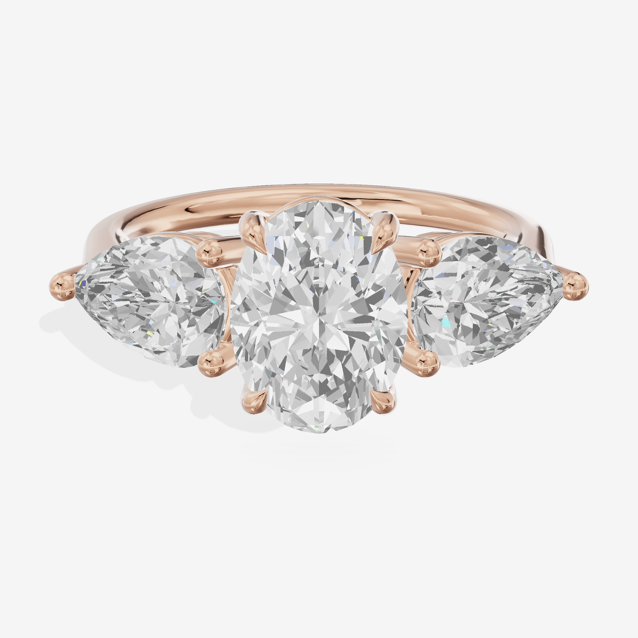 Luxe Heartline Three Stone Oval Engagement Ring (3/4 ct. tw.) in 18K Rose Gold