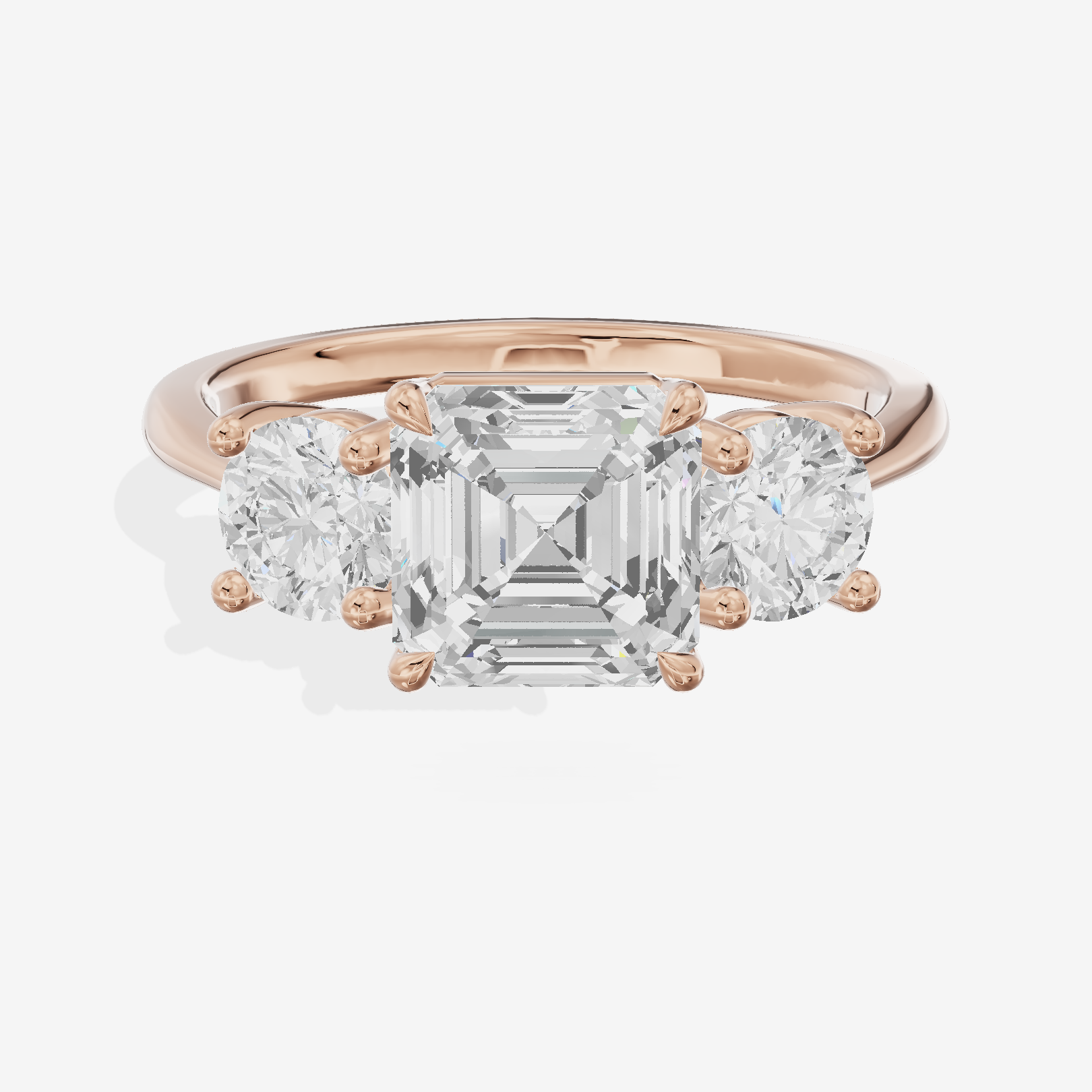 Luxe Trueheart Three Stone Asscher Engagement Ring (2/3 ct. tw.) in 18K Rose Gold