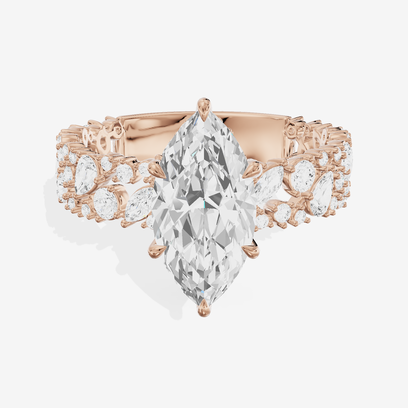 Aurea Cathedral 4.2mm Marquise Engagement Ring with Side Stones (3/4 ct. tw.) in 18K Rose Gold