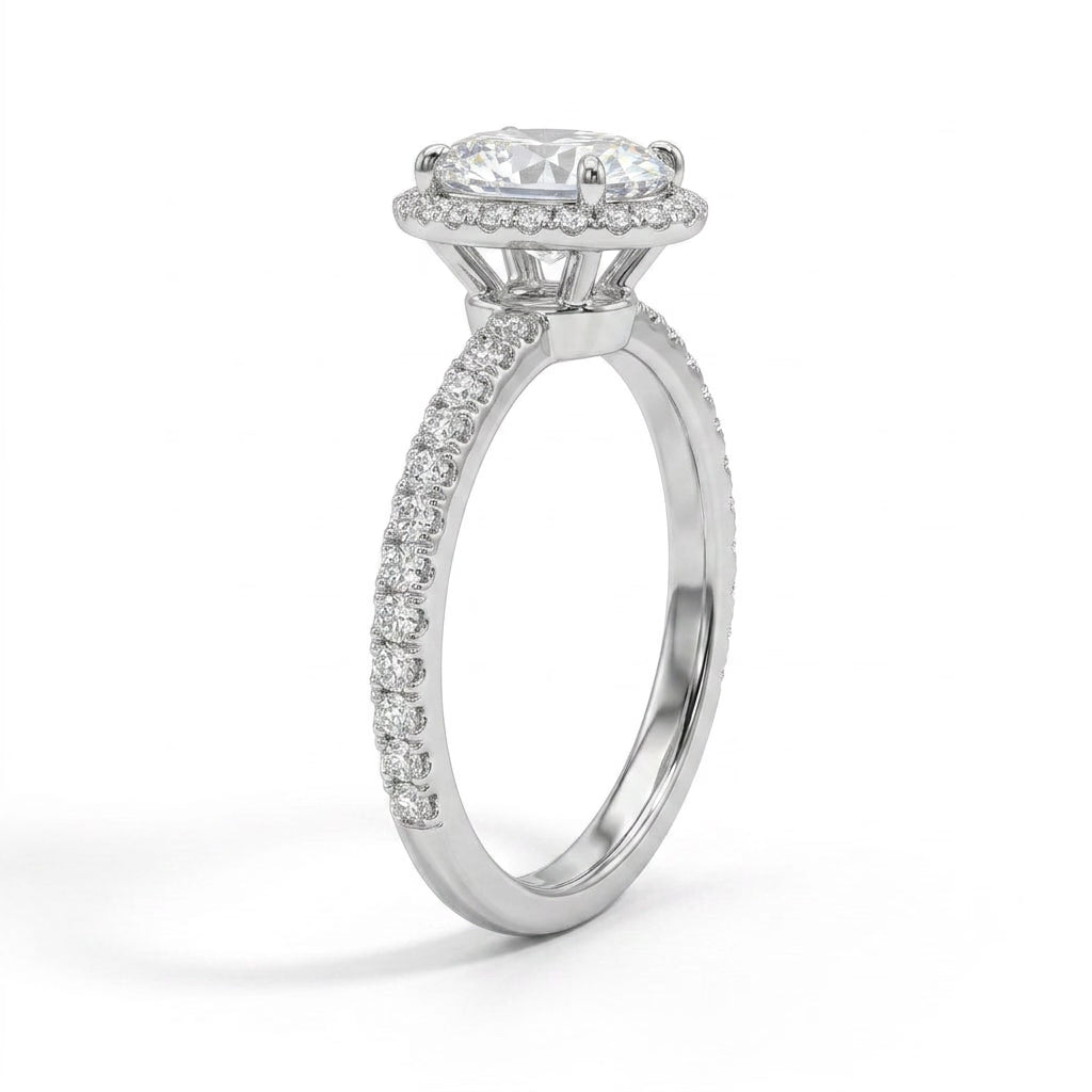 Halo Pavé Oval Engagement Ring (1.17 ct. tw.) in 18K White Gold