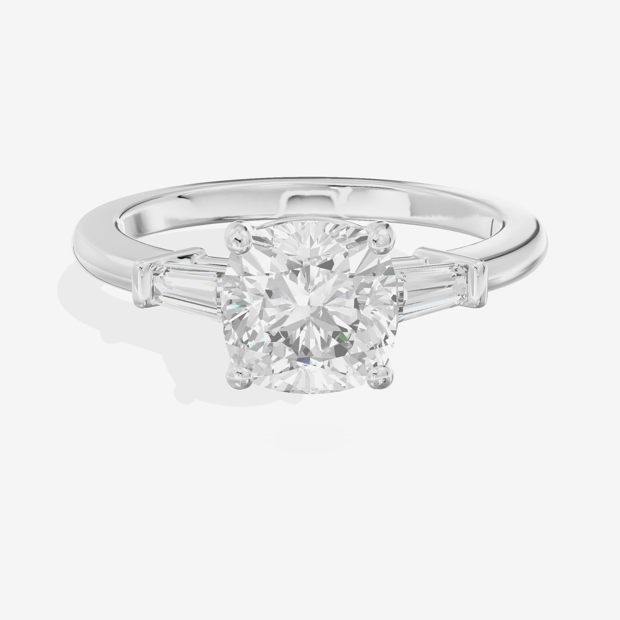 Luxe Halcyon Three Stone Cushion Engagement Ring (3/4 ct. tw.) in 18K White Gold