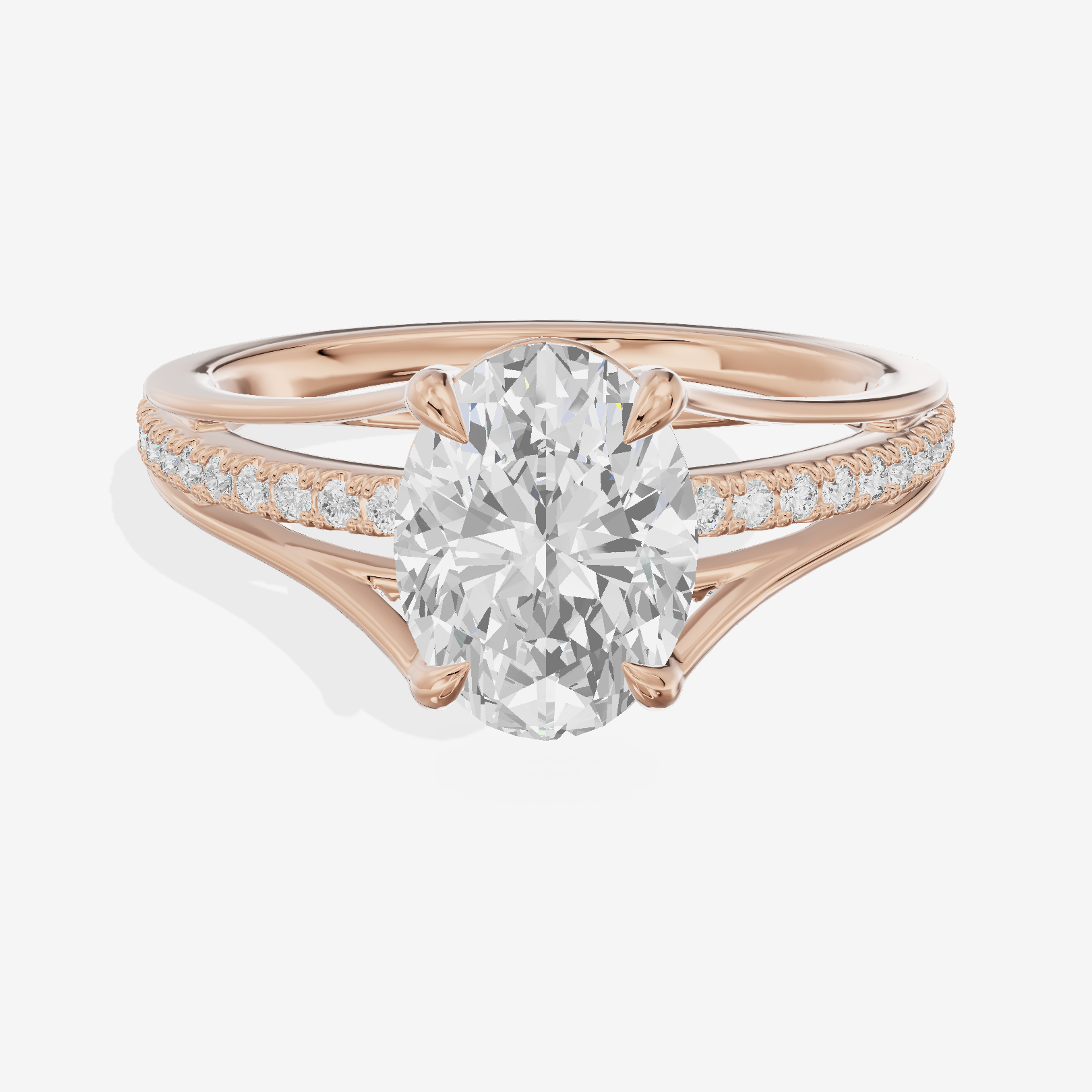 Bowed Coeurine Oval Engagement Ring with Side Stones (1/6 ct. tw.) in 14K Rose Gold