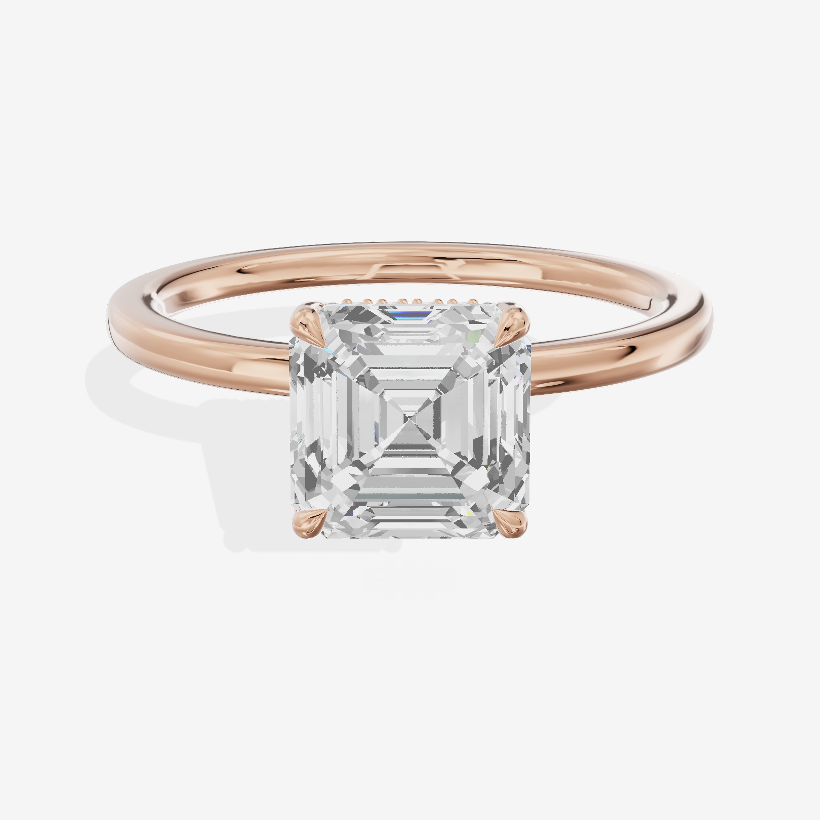 Grand Aimora Asscher Engagement Ring with Hidden Halos (1/20 ct. tw.) in 18K Rose Gold