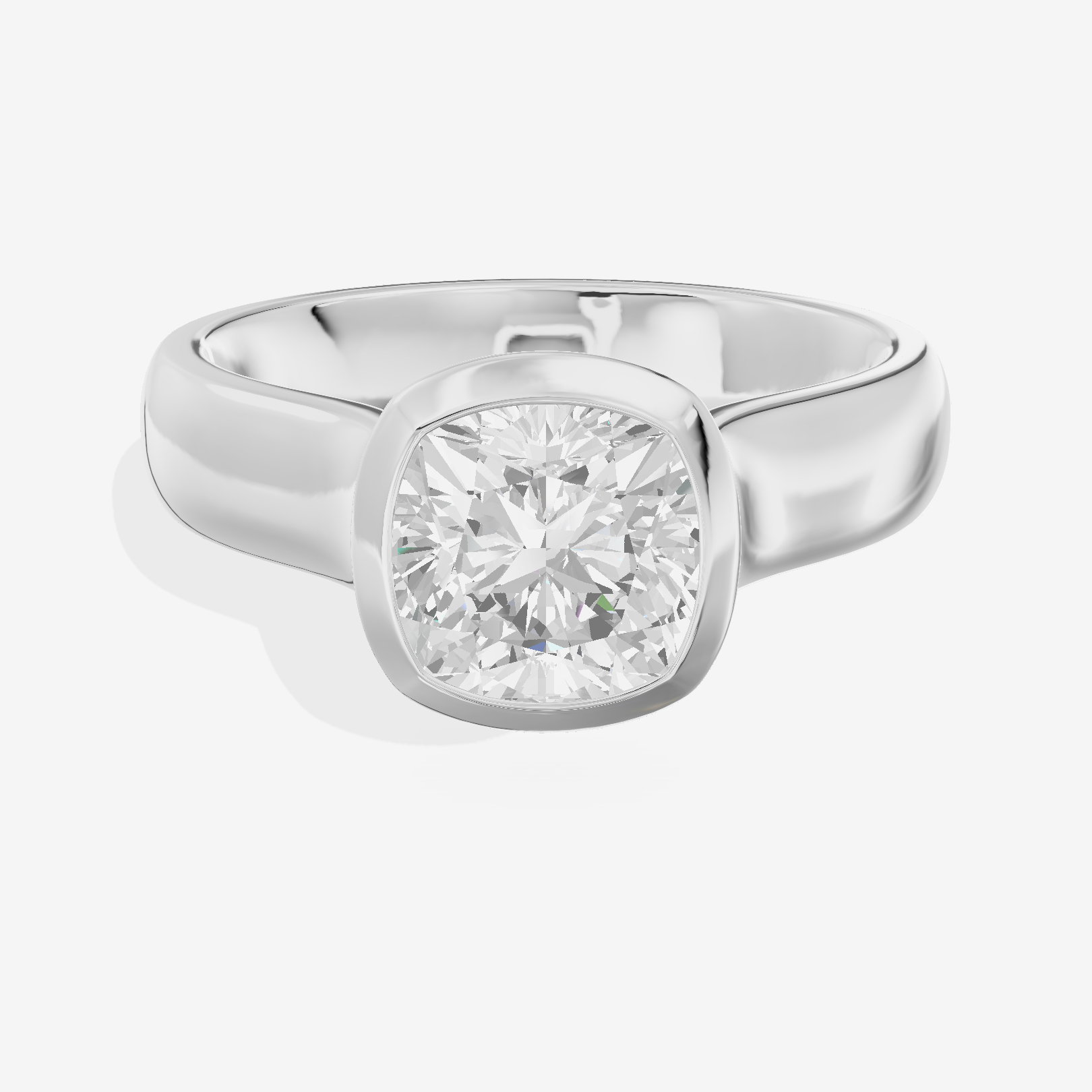 Cherubine 4mm Cushion Bezel Engagement Ring in 18K White Gold