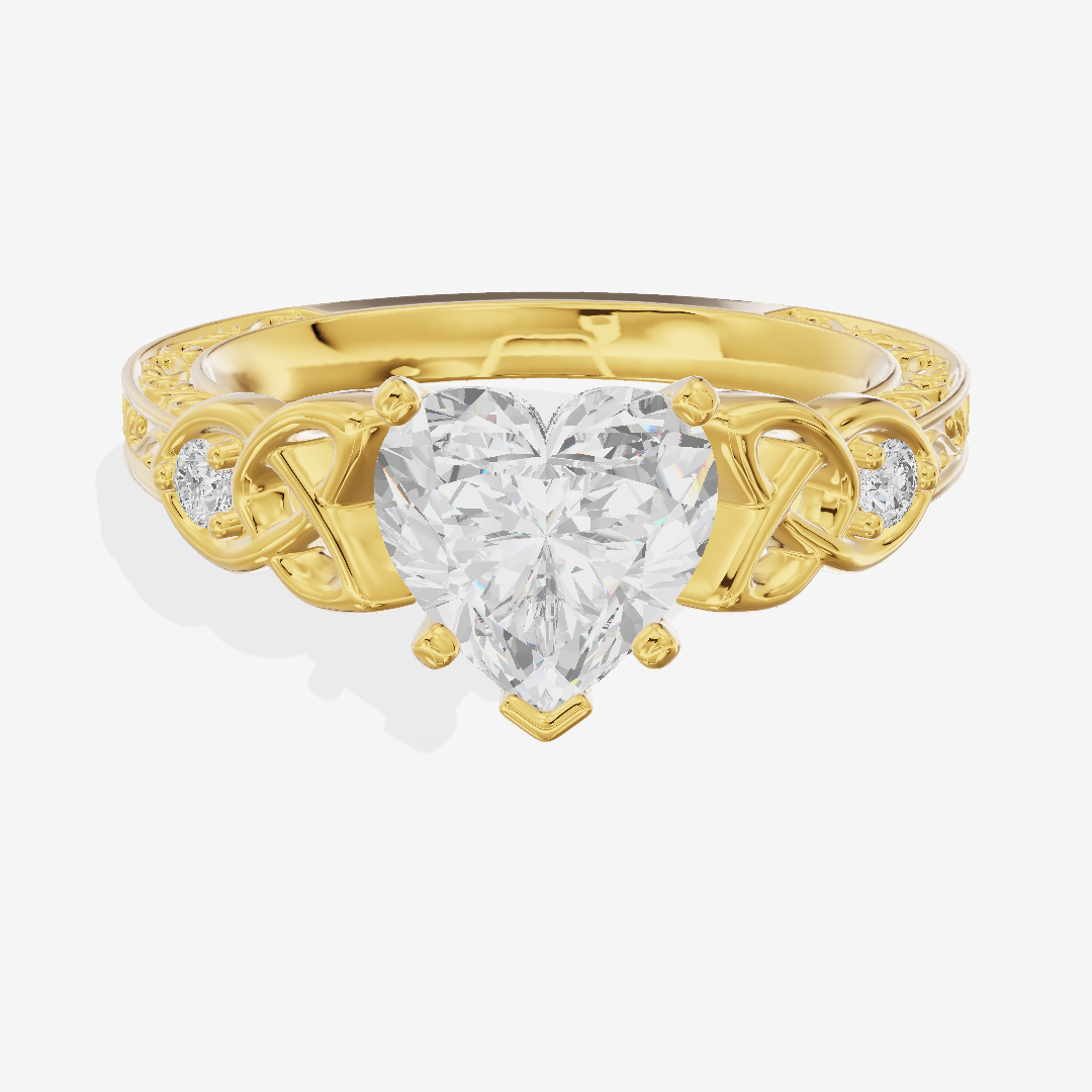 Lustrous Solea Heart Engagement Ring with Side Stones (1/20 ct. tw.) in 14K Yellow Gold