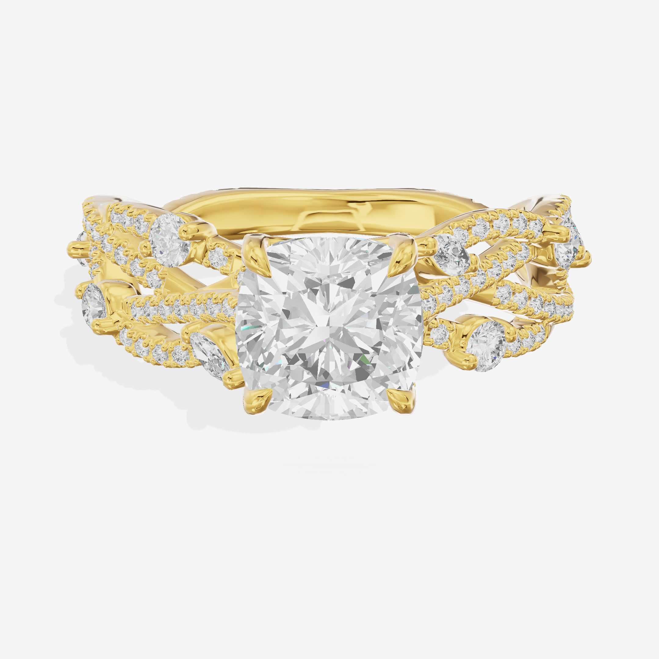 One of One Petite Cushion Engagement Ring with Side Stones (1/4 ct. tw.) in 18K Yellow Gold