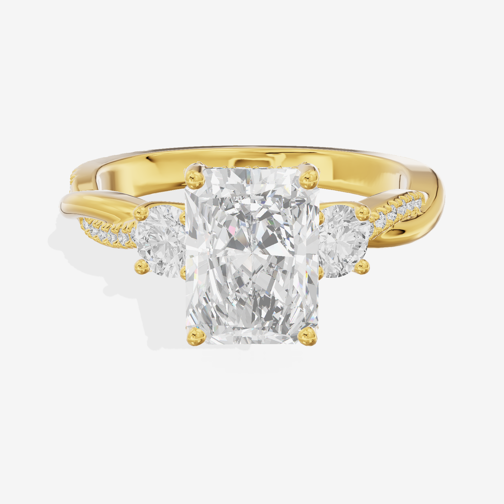 Promezza Three Stone Radiant Engagement Ring (1/10 ct. tw.) in 18K Yellow Gold