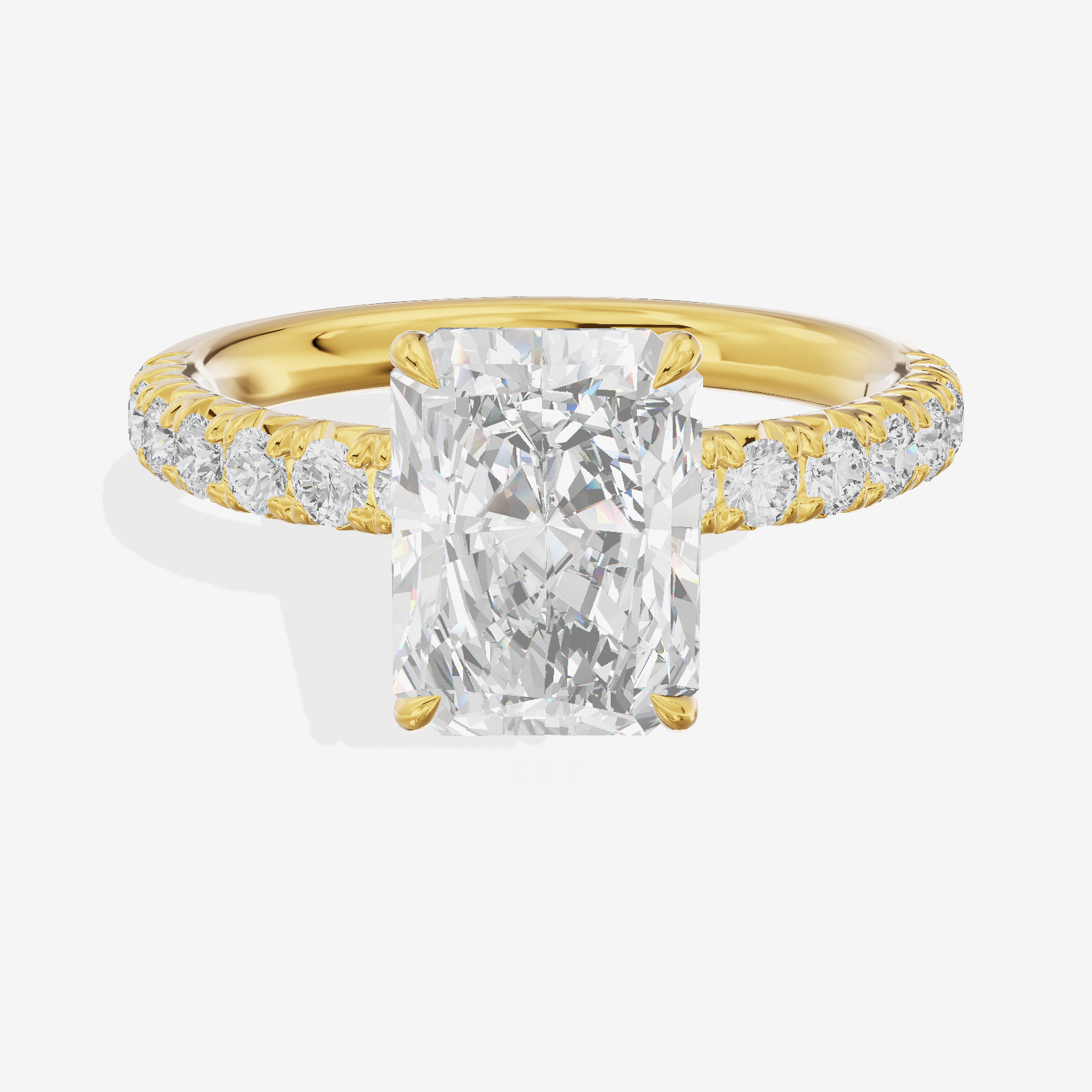 Lustrous Selenia Radiant Engagement Ring with Side Stones (1/4 ct. tw.) in 18K Yellow Gold