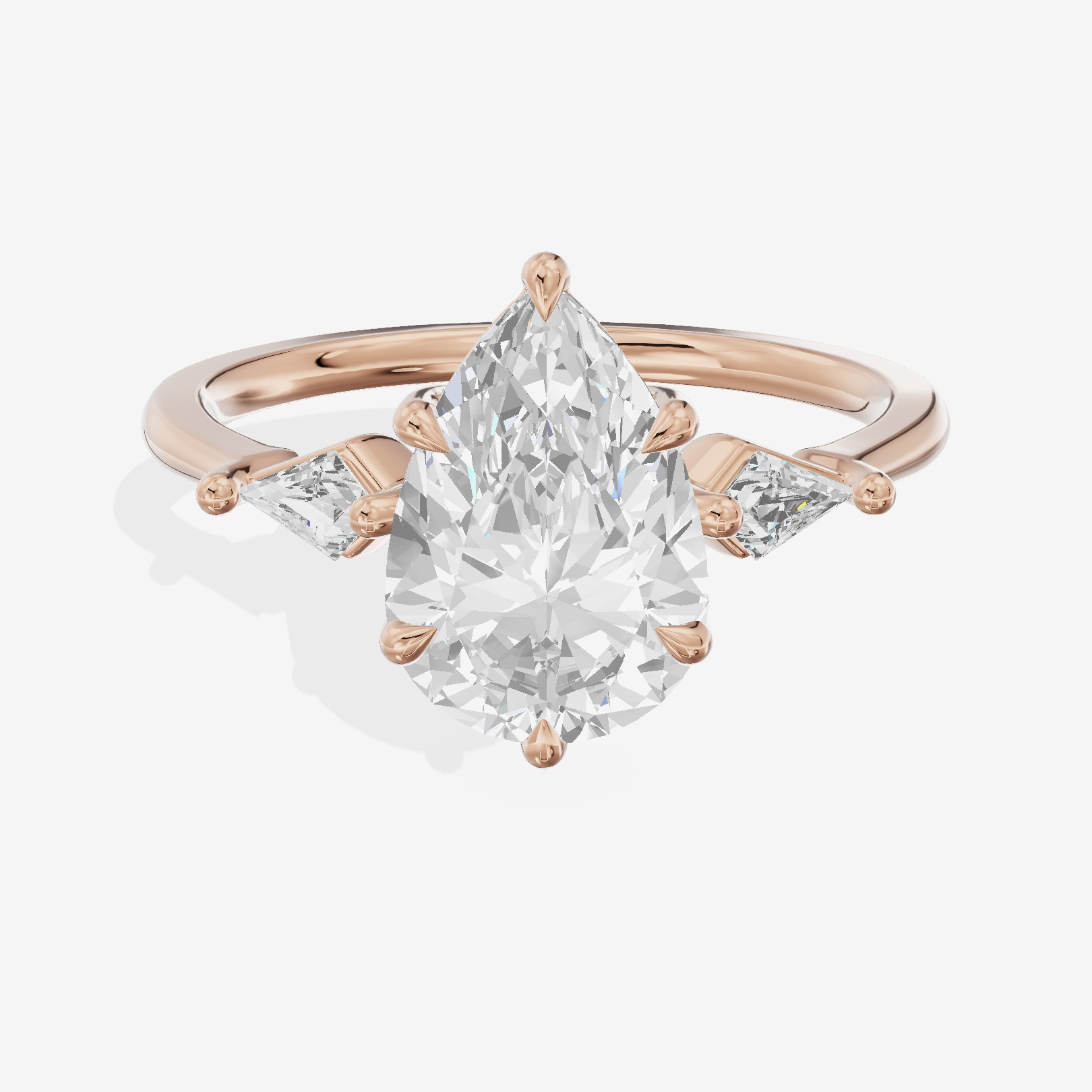 Whispered Triade Pear Three Stone Engagement Ring (1/10 ct. tw.) in 18K Rose Gold