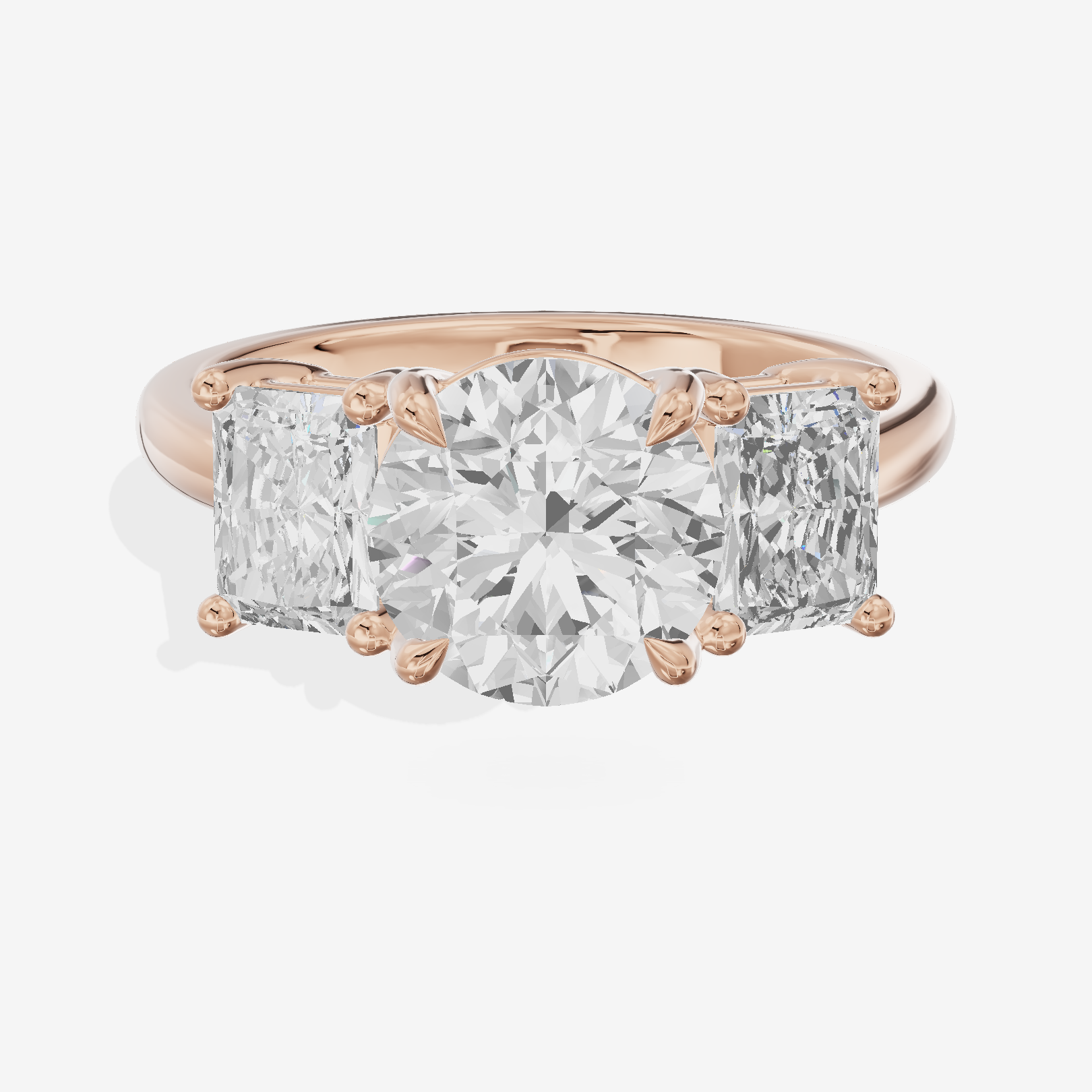 Luxe Aimora Three Stone Round Engagement Ring (3/4 ct. tw.) in 14K Rose Gold