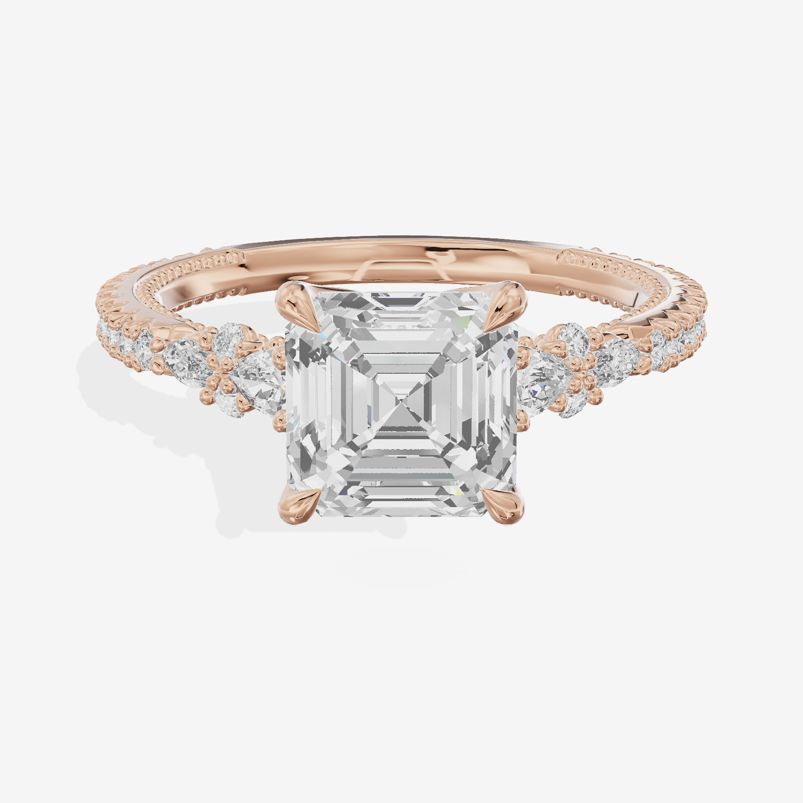 Trueheart Asscher Engagement Ring with Side Stones (2/5 ct. tw.) in 18K Rose Gold