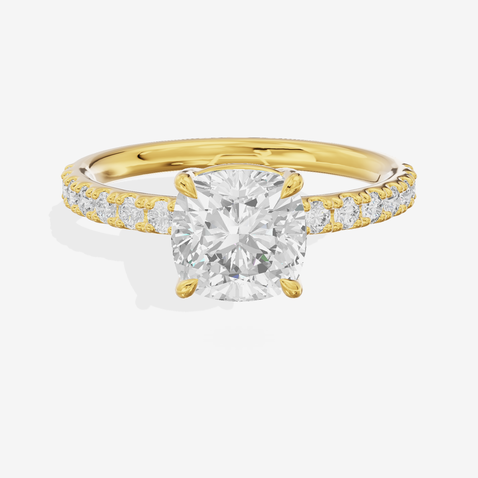 Selenia Basket Split Shank Cushion Engagement Ring with Side Stones (1/8 ct. tw.) in 18K Yellow Gold