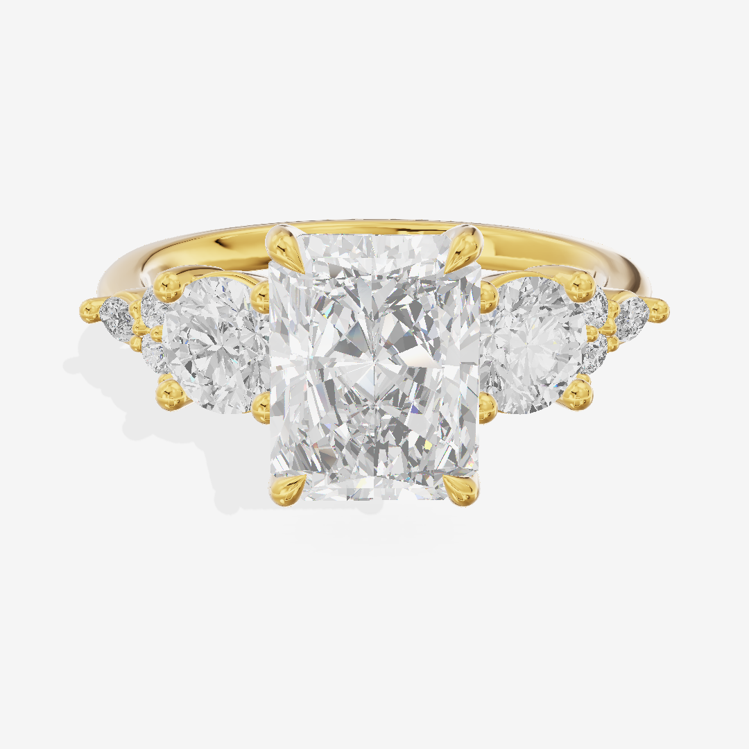 Luxe Halcyon Three Stone Radiant Engagement Ring (3/4 ct. tw.) in 14K Yellow Gold