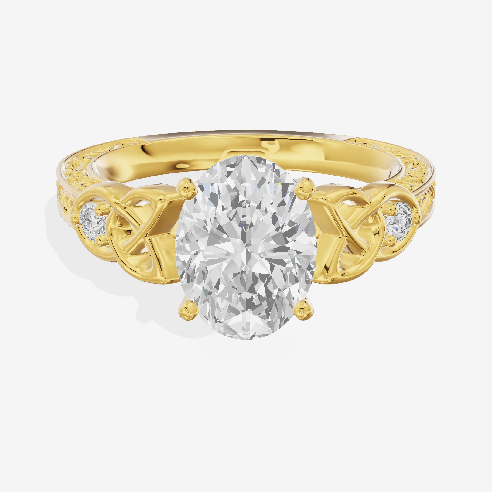 Tender Heartline Oval Engagement Ring with Side Stones (1/10 ct. tw.) in 18K Yellow Gold