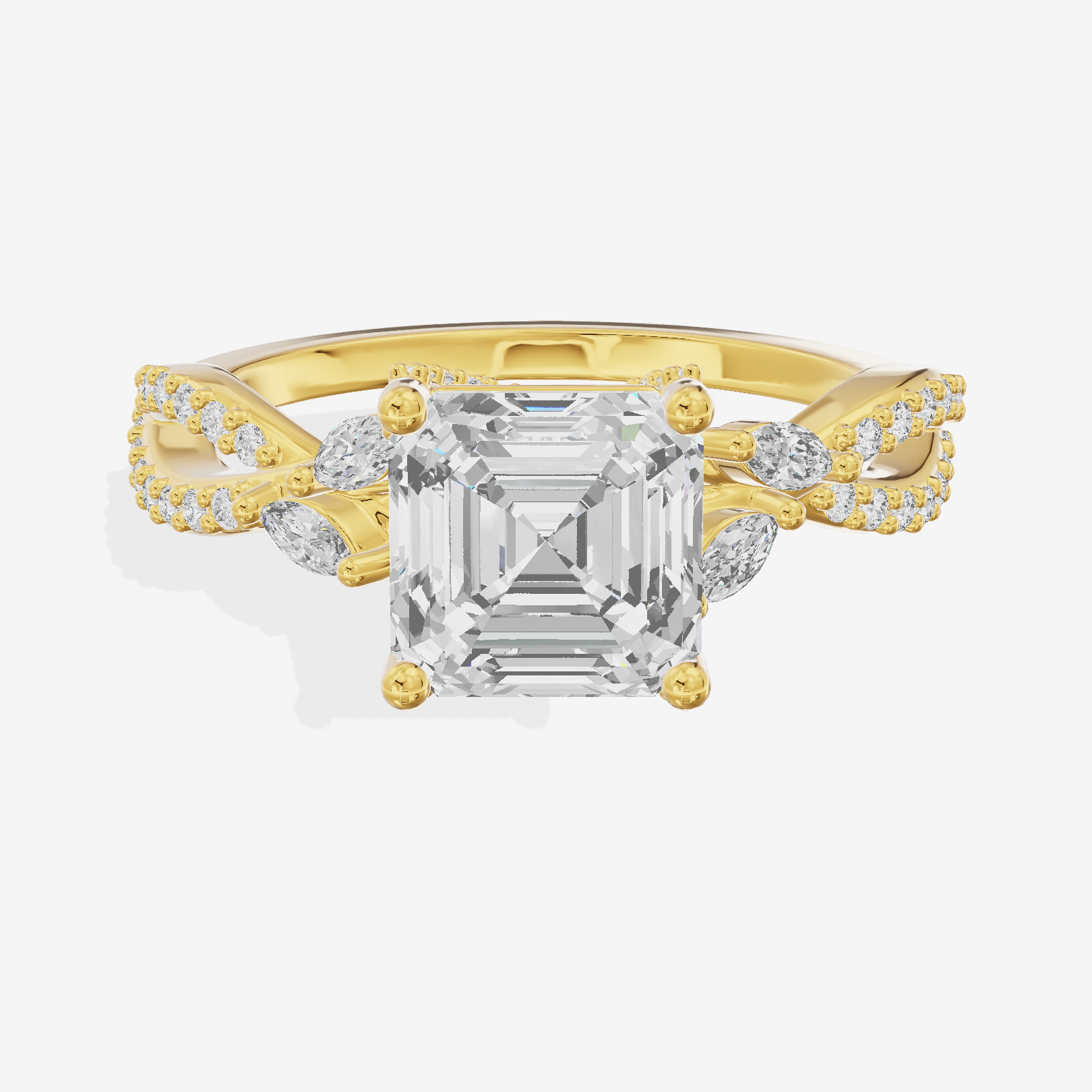 Luxe Heartline 1.5mm Asscher Engagement Ring with Side Stones (1/3 ct. tw.) in 14K Yellow Gold