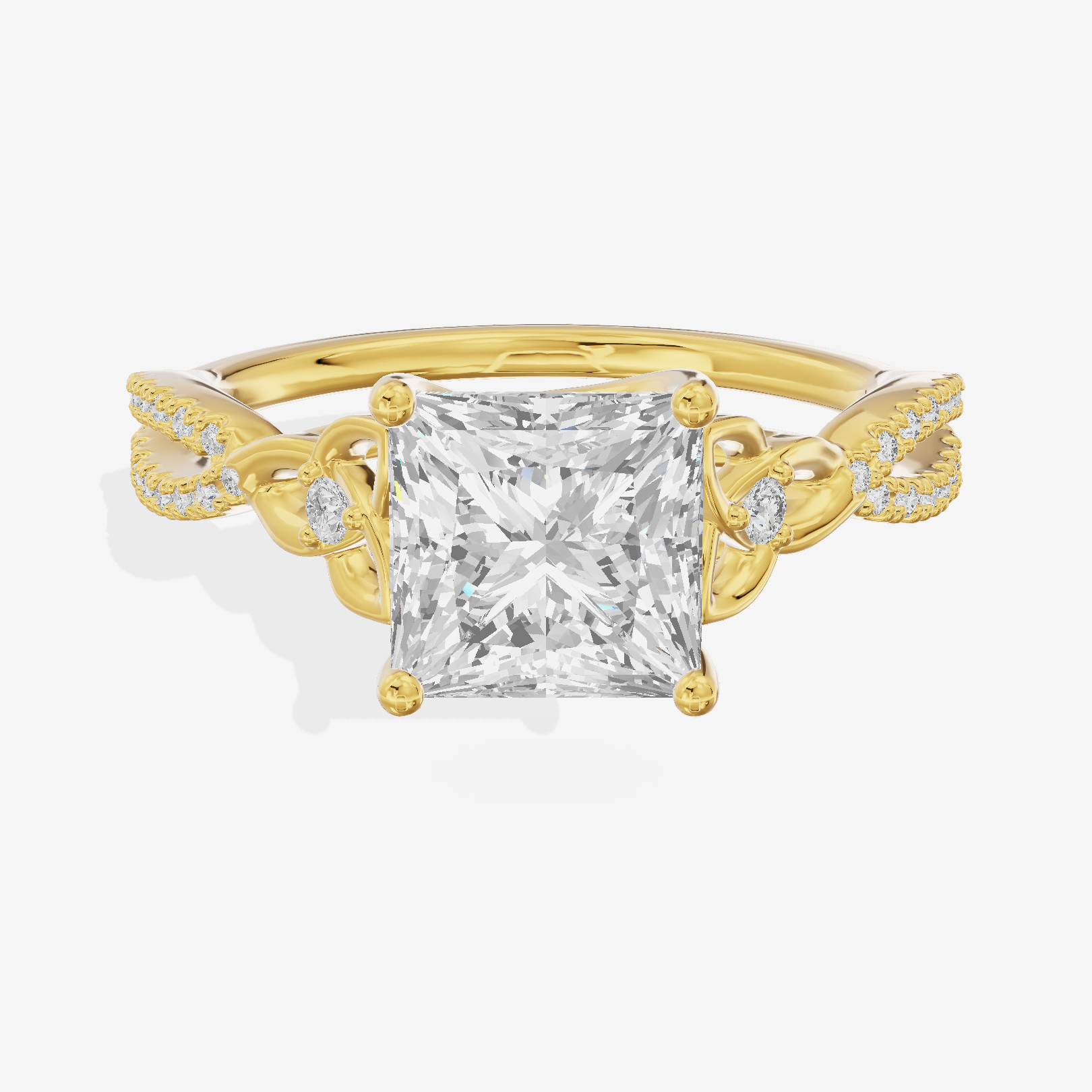 Luxe Sincere Princess Engagement Ring with Side Stones (1/10 ct. tw.) in 18K Yellow Gold