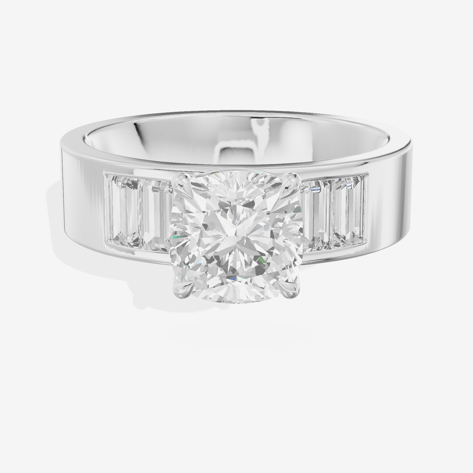 Grand Sincere Cushion Engagement Ring with Side Stones (3/5 ct. tw.) in 18K White Gold