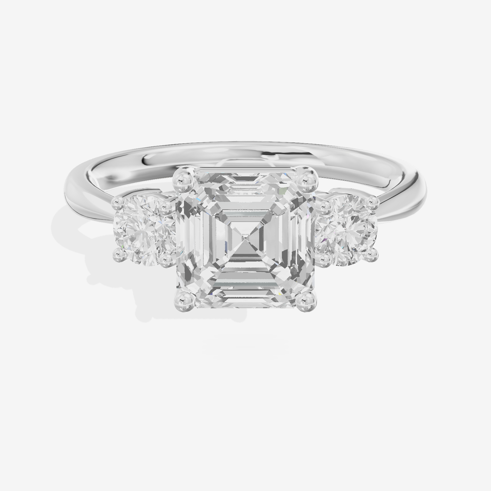 Petite Liviana 2mm Asscher Three Stone Engagement Ring (1/2 ct. tw.) in 14K White Gold