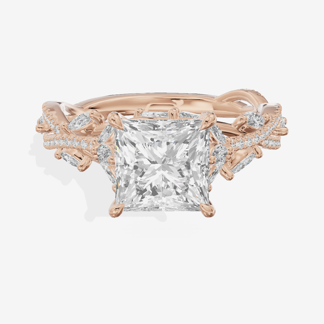 Luxe Promezza Princess Engagement Ring with Side Stones (1/2 ct. tw.) in 14K Rose Gold