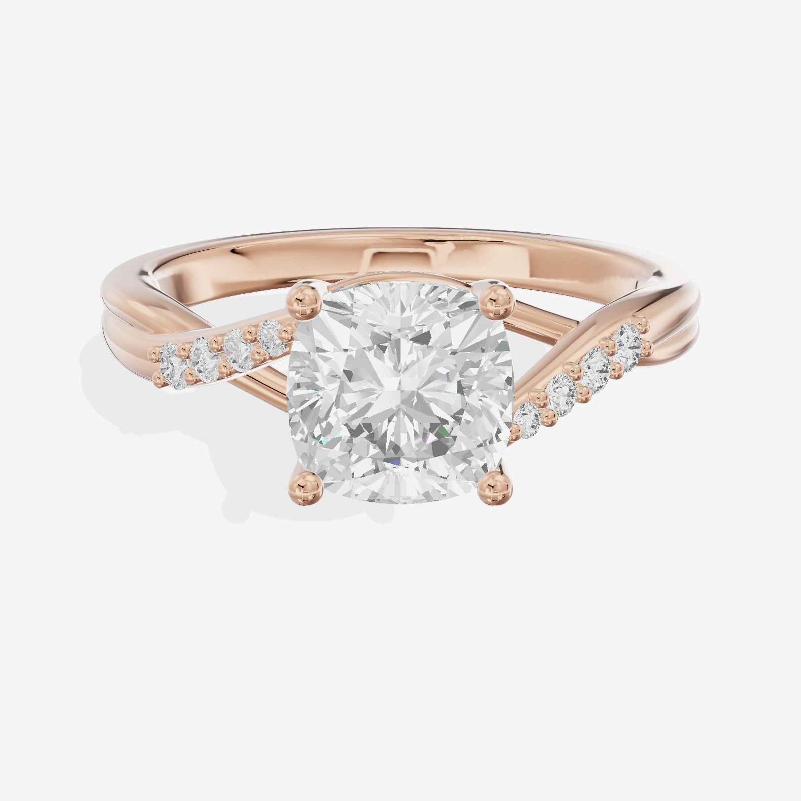 Twined Aimora Cushion Engagement Ring with Side Stones (1/15 ct. tw.) in 18K Rose Gold