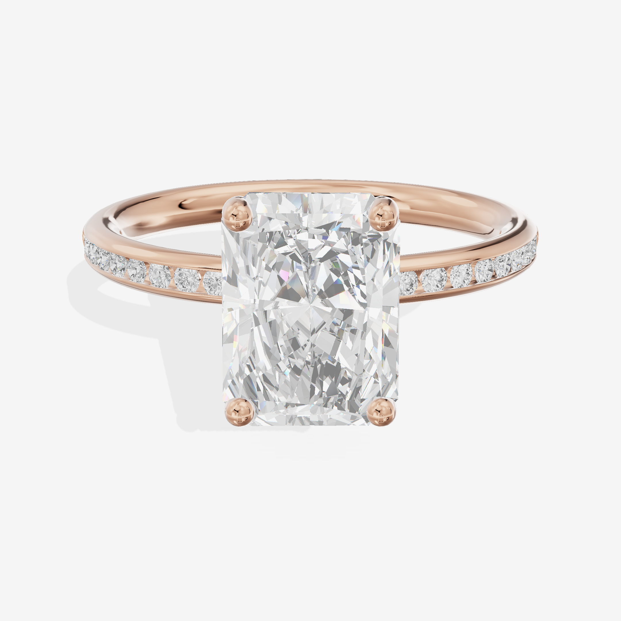 Classic Trellise Radiant Engagement Ring with Side Stones (1/8 ct. tw.) in 18K Rose Gold