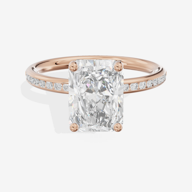 Classic Trellise Radiant Engagement Ring with Side Stones (1/8 ct. tw.) in 18K Rose Gold