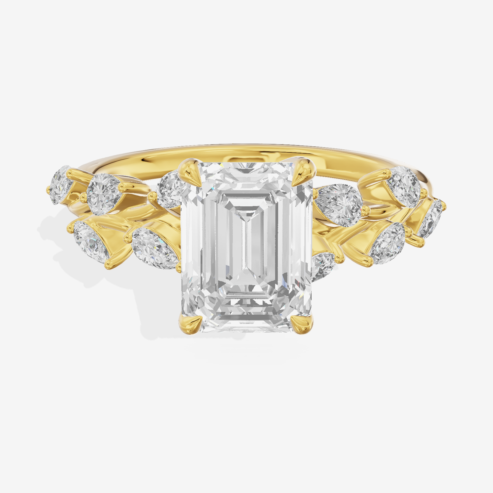 Classic Promezza Emerald Engagement Ring with Side Stones (1/2 ct. tw.) in 18K Yellow Gold