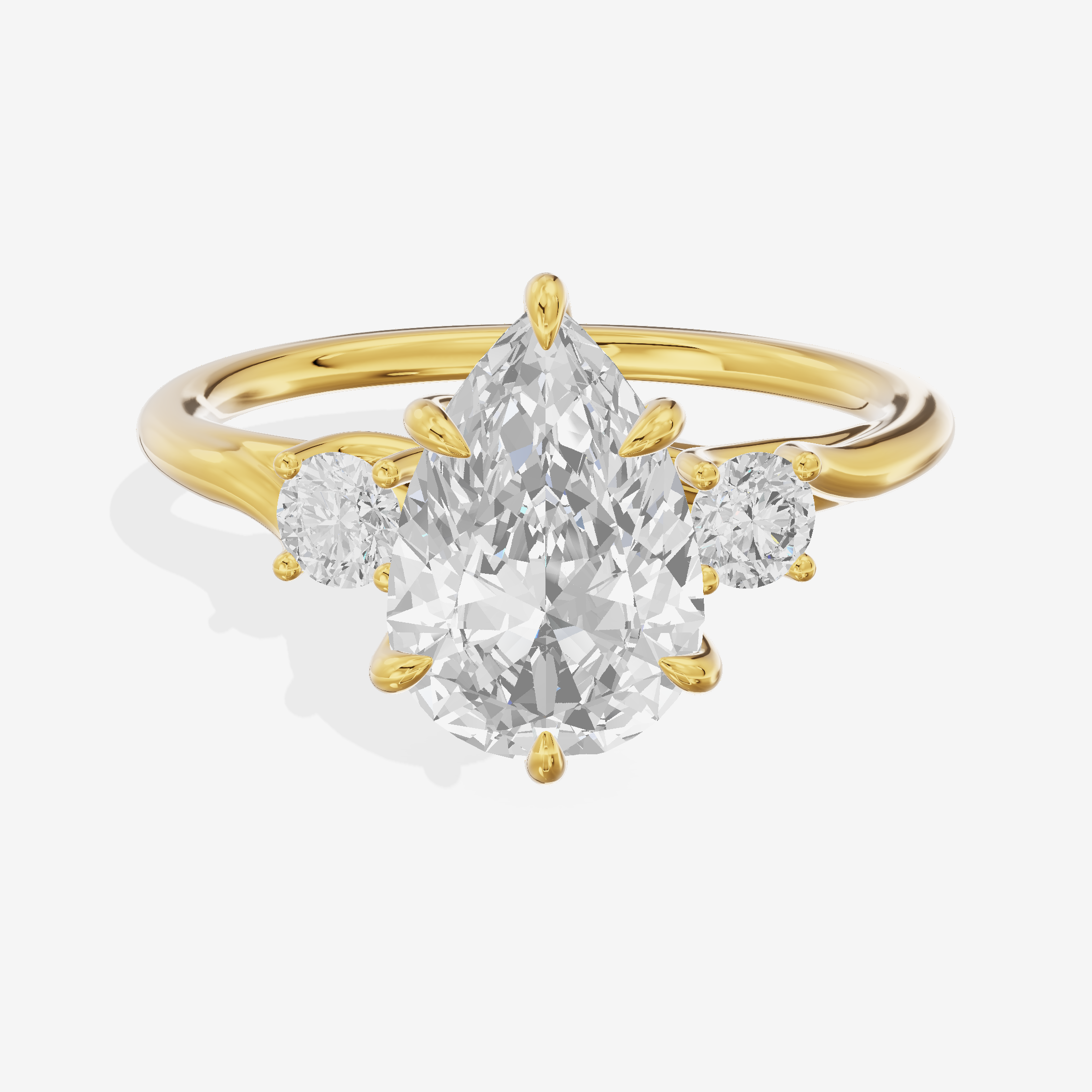 Aimora Three Stone Pear Engagement Ring (1/6 ct. tw.) in 14K Yellow Gold