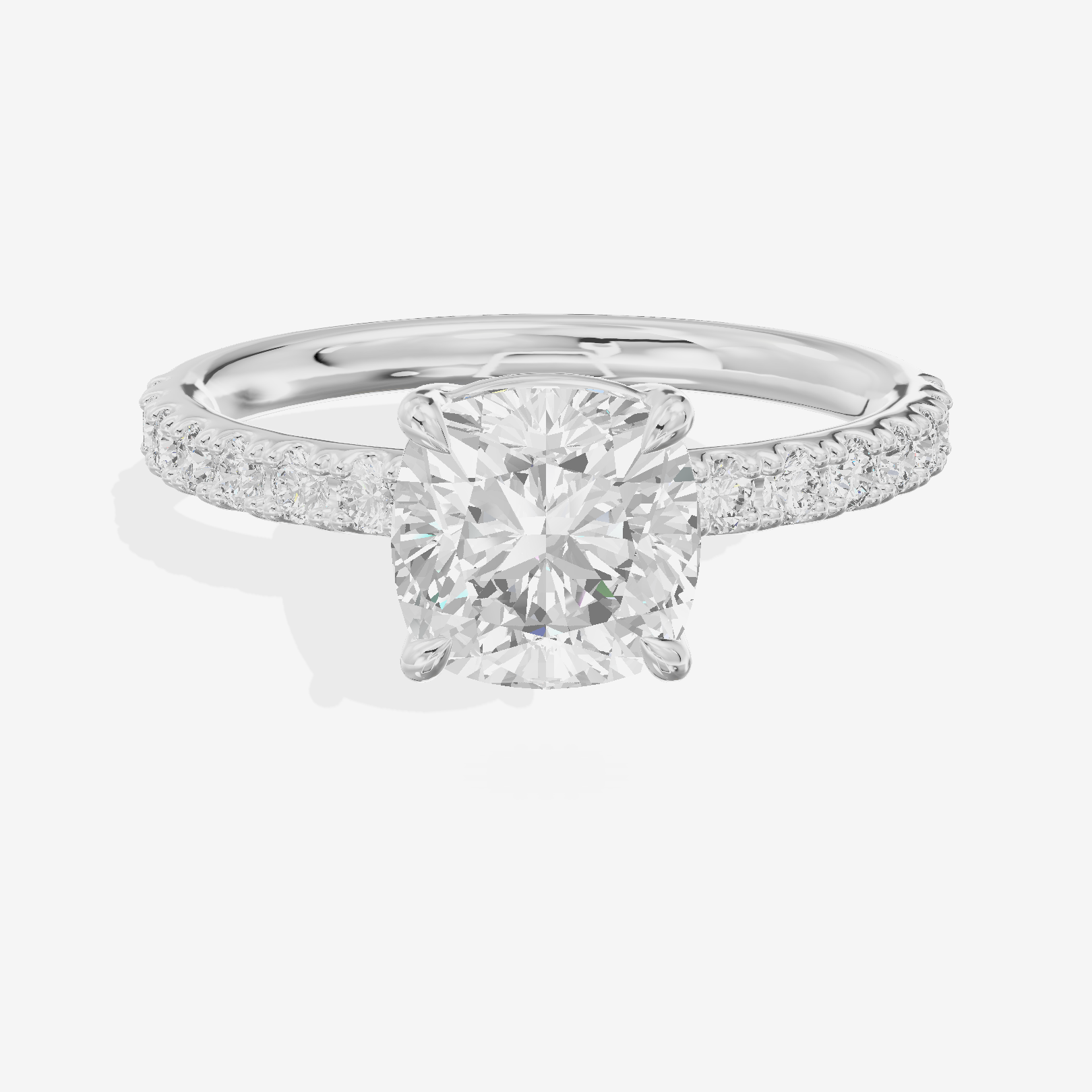 Selenia Basket Split Shank Cushion Engagement Ring with Side Stones (1/8 ct. tw.) in Platinum