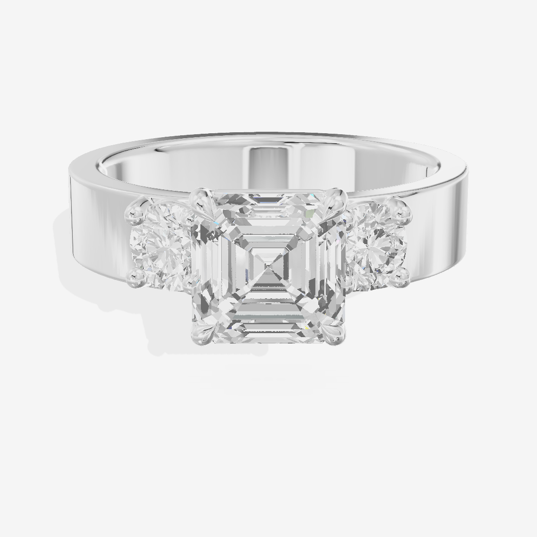 Royal Vowsae Three Stone Asscher Engagement Ring (1/2 ct. tw.) in 18K White Gold