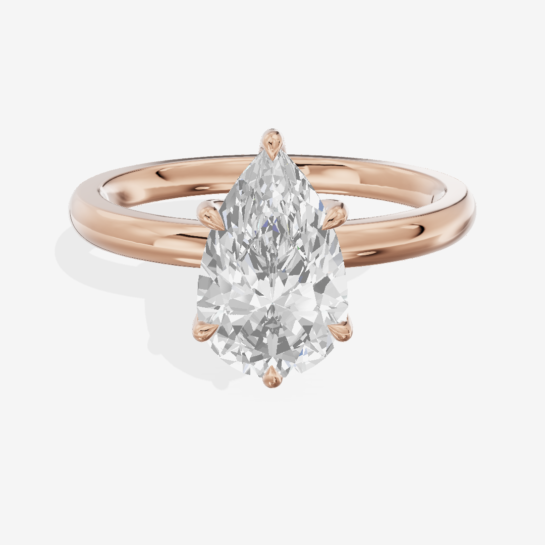 Bowed Tender 2mm Pear Six-Prong Engagement Ring in 18K Rose Gold