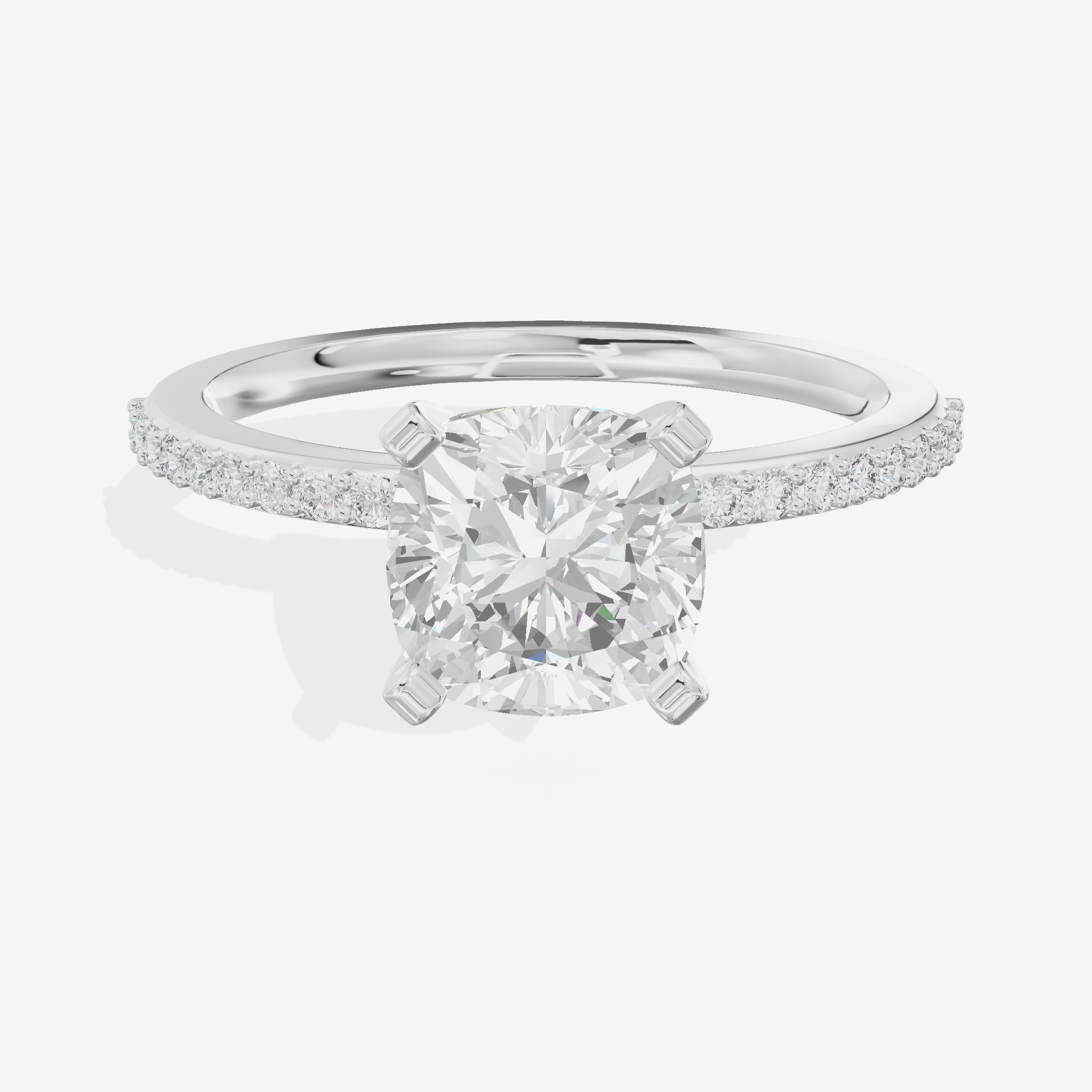 Solea Cathedral 2mm Cushion Engagement Ring with Side Stones (1/2 ct. tw.) in 18K White Gold