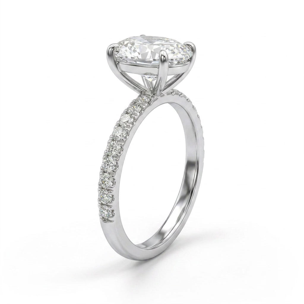 Solitaire Pavé Oval Engagement Ring (5.02 ct. tw.) in 18K White Gold
