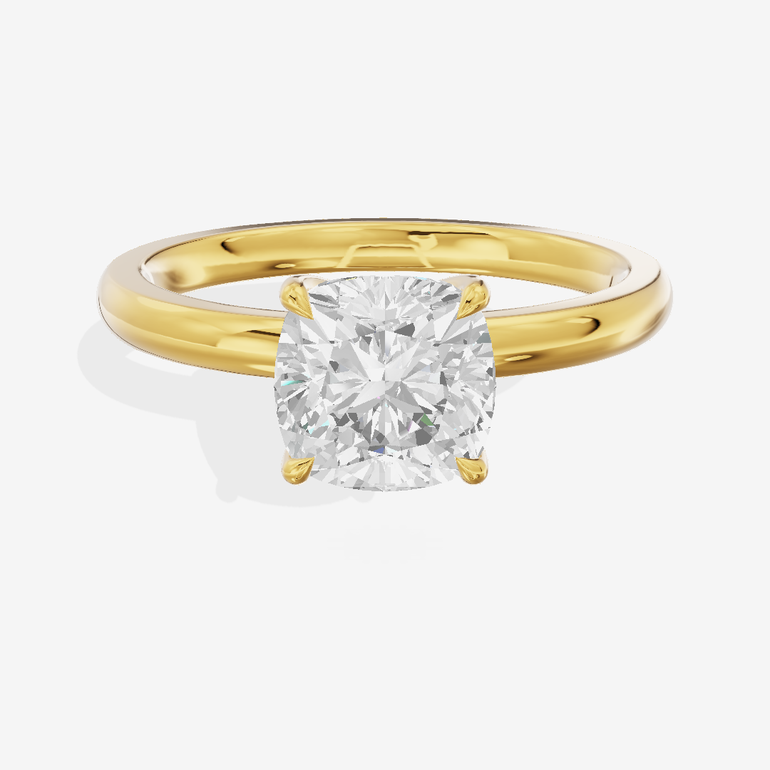 Petite Tender 2mm Cushion Solitaire Engagement Ring in 18K Yellow Gold