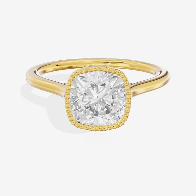 Modern Coeurine 1.5mm Cushion Bezel Engagement Ring in 18K Yellow Gold
