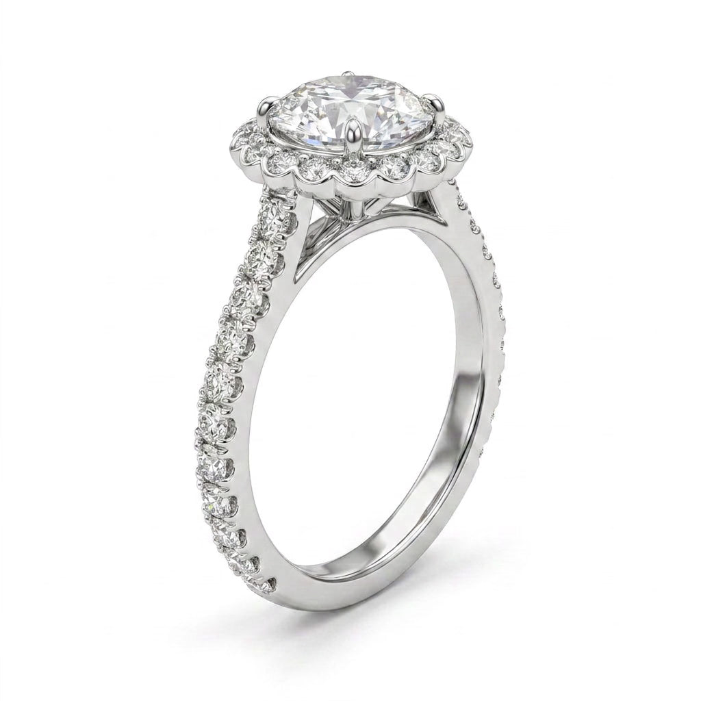 Cathedral Halo Pavé Round Engagement Ring (1.03 ct. tw.) in 18K White Gold
