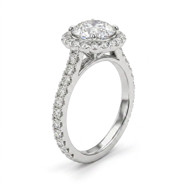Cathedral Halo Pavé Round Engagement Ring (1.03 ct. tw.) in 18K White Gold