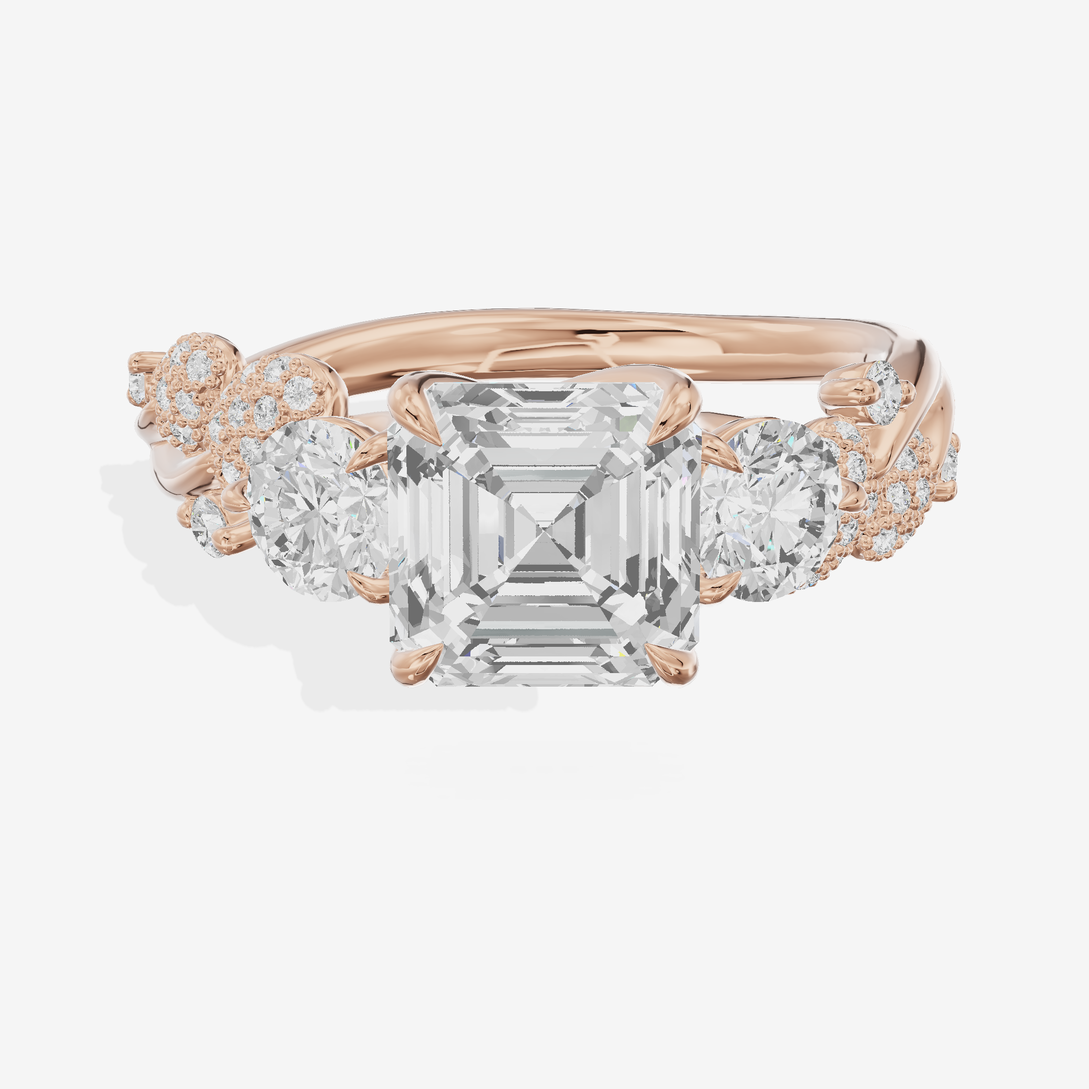Modern Coeurine Three Stone Asscher Engagement Ring (1/2 ct. tw.) in 18K Rose Gold