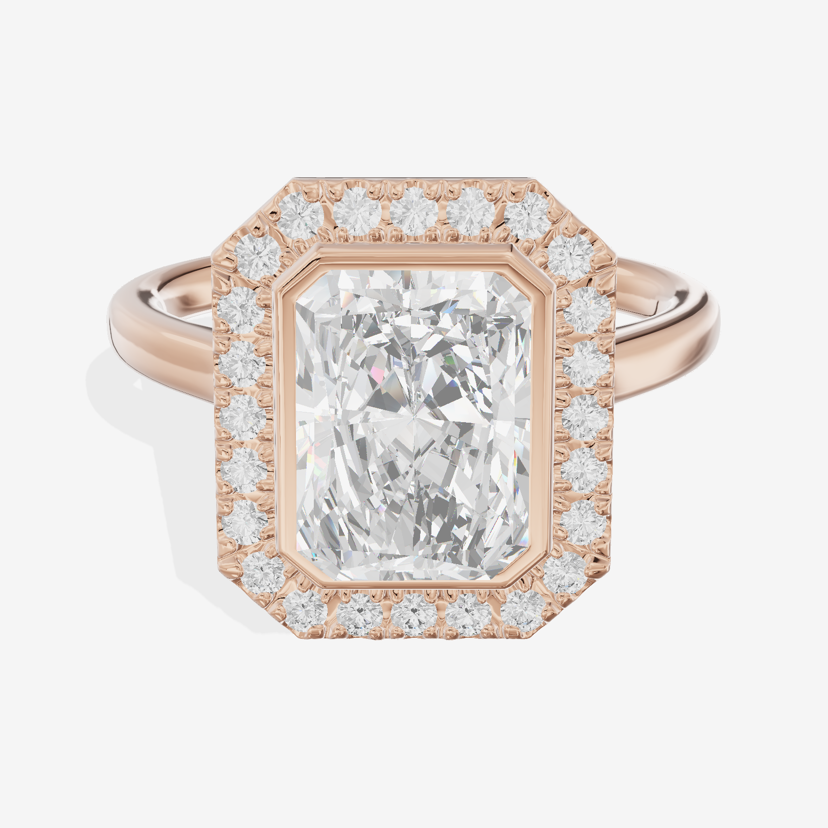 Trellise Halo Radiant Engagement Ring (1/4 ct. tw.) in 18K Rose Gold