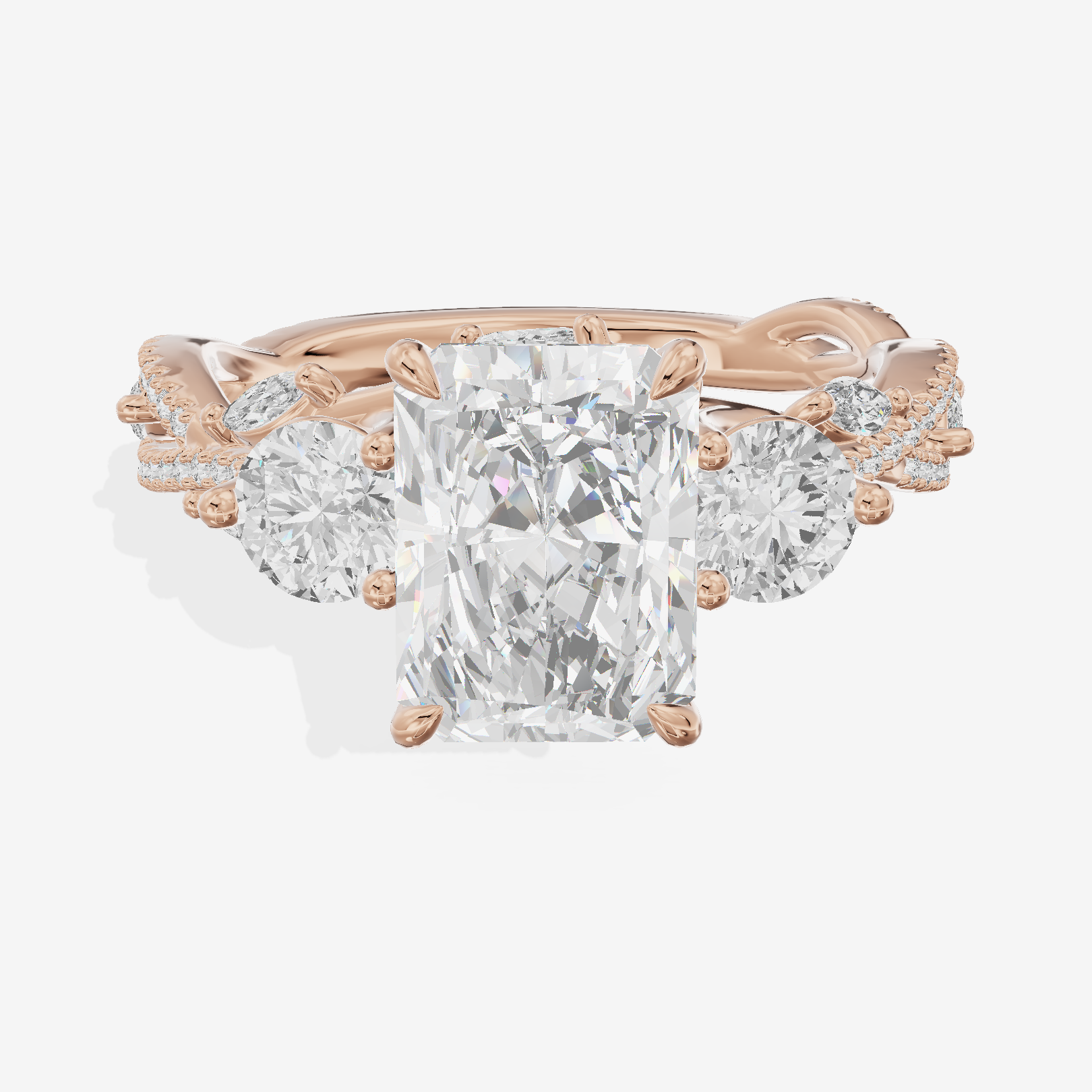 Classic Coeurine Three Stone Radiant Engagement Ring (3/5 ct. tw.) in 18K Rose Gold