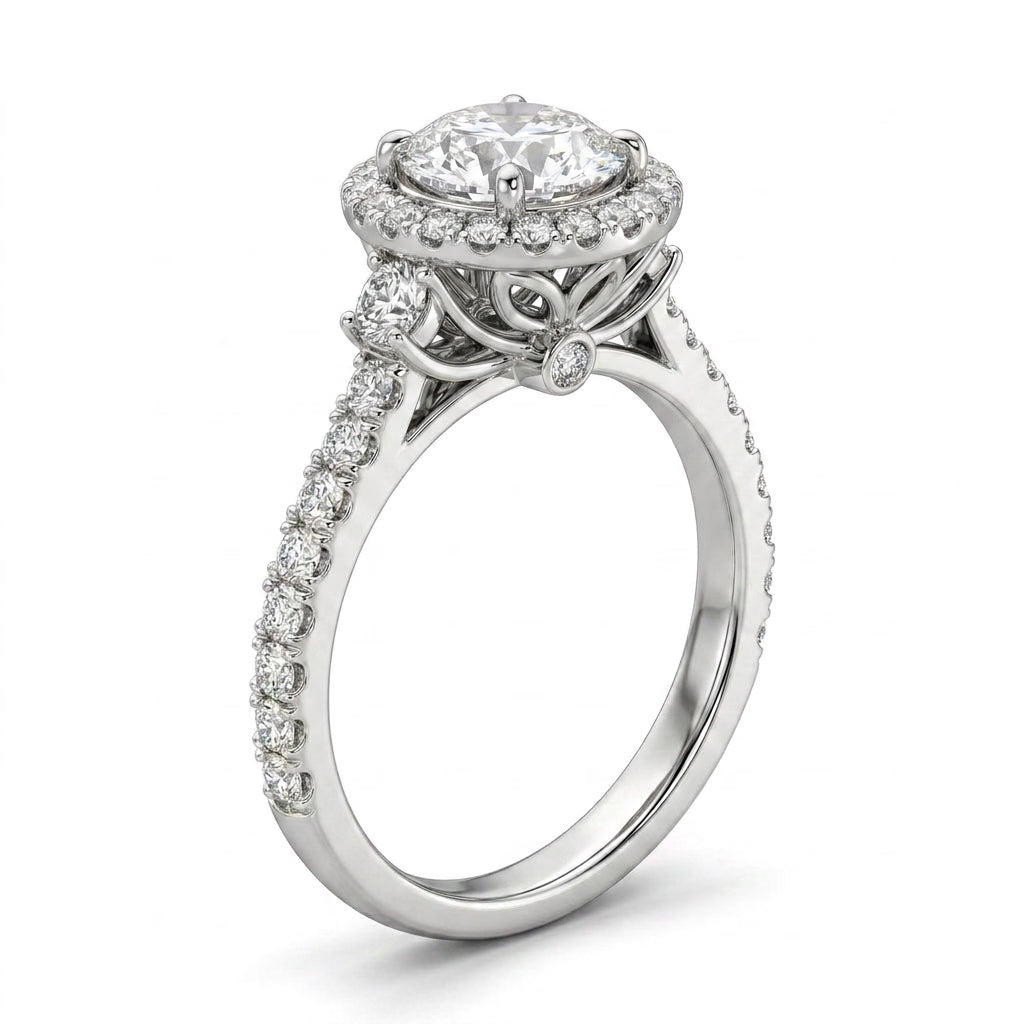 Halo Pavé Round Engagement Ring (1/2 ct. tw.) in 18K White Gold