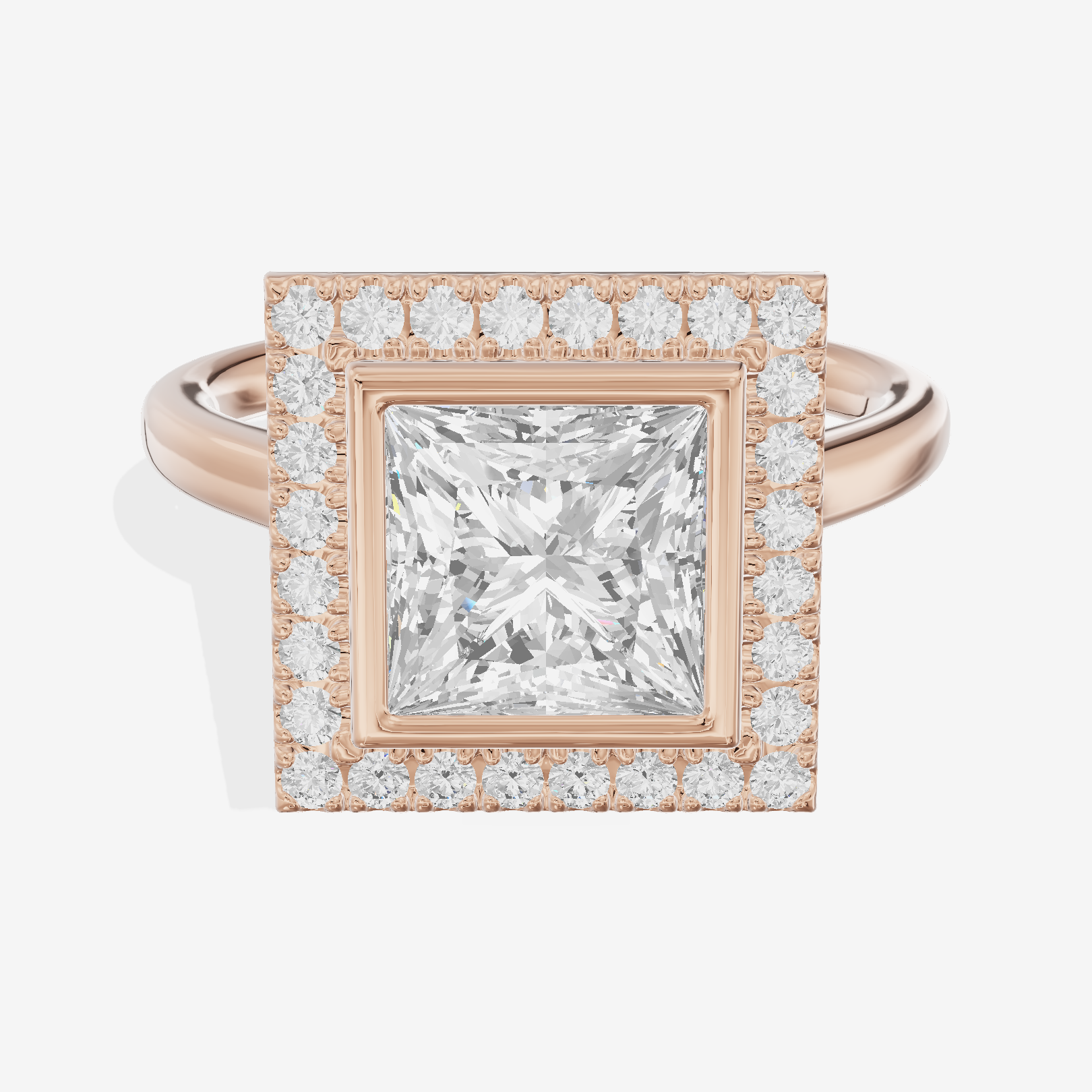 Trellise Halo Princess Engagement Ring (1/4 ct. tw.) in 14K Rose Gold