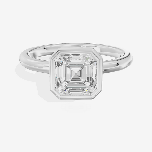 Tensare Bezel 2mm Asscher Solitaire Engagement Ring in 14K White Gold