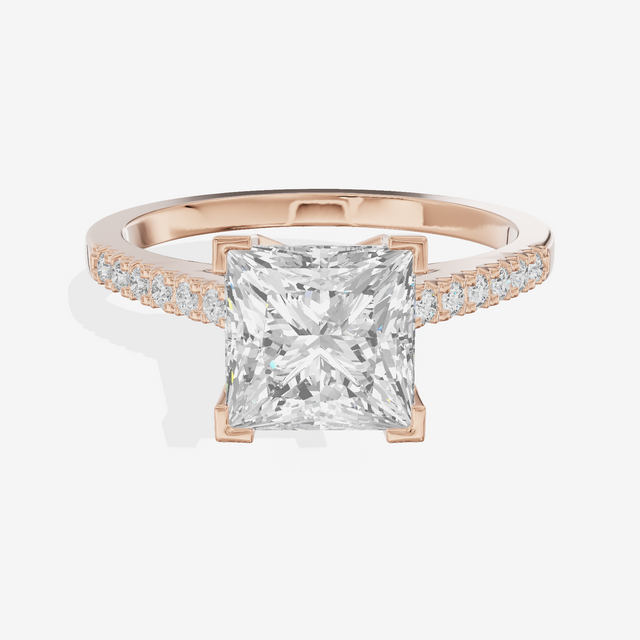 Sworn Vowsae Princess Engagement Ring with Side Stones (1/10 ct. tw.) in 18K Rose Gold